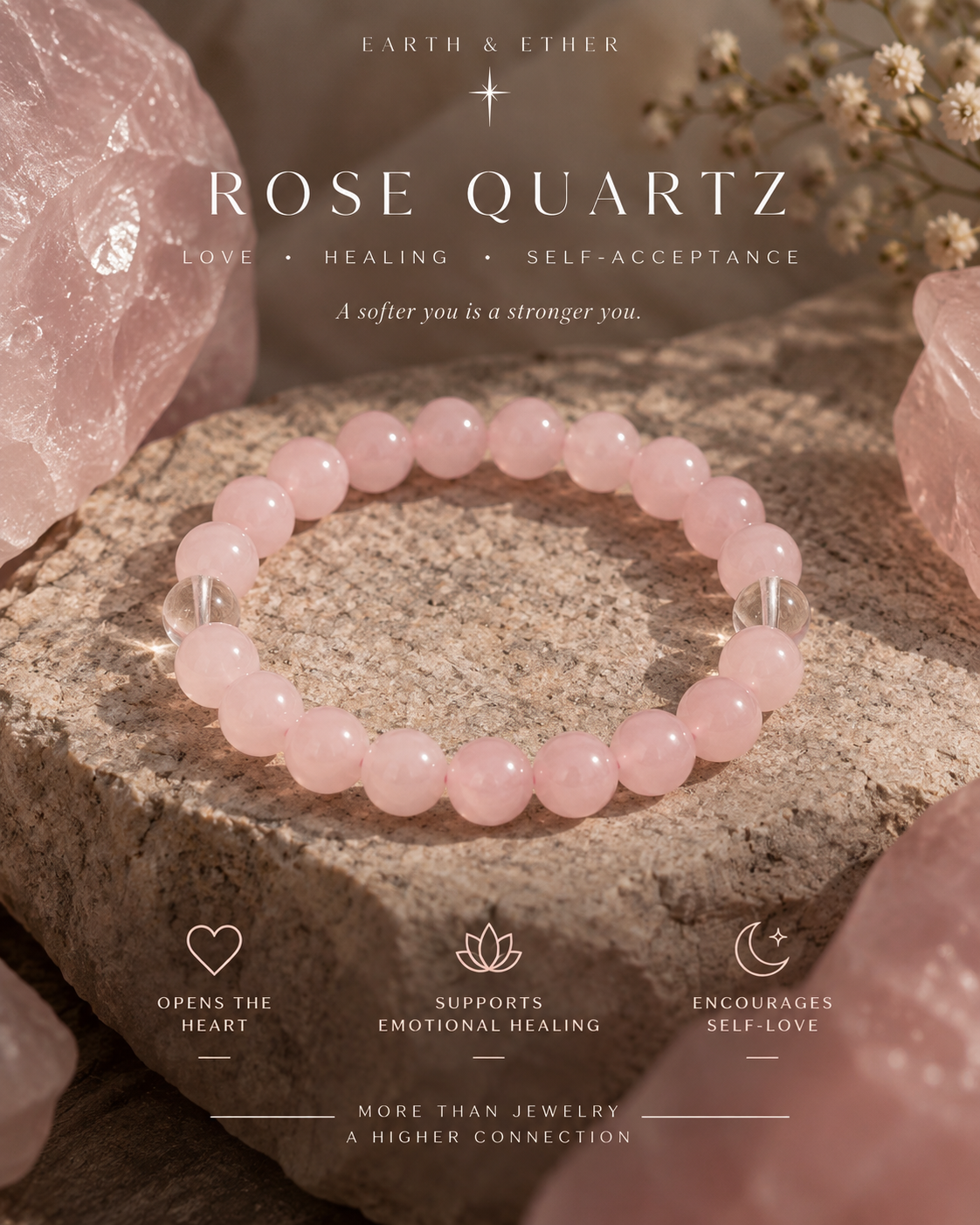Rose Quartz + Clear Quartz Bracelet