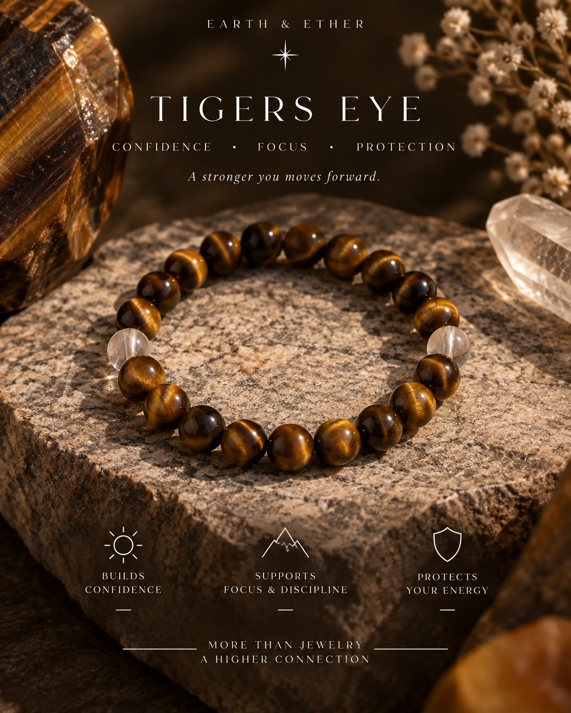 Tiger’s Eye + Clear Quartz Bracelet
